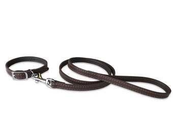 Handmade Brown Leather Dog Collar and Leash Set – 1/2" Wide