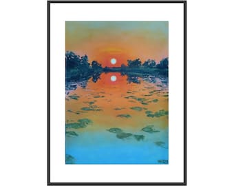 Sunset 6, sunset picture, reflection in the water, realistic painting, seascape, for small picture frames, timeless design