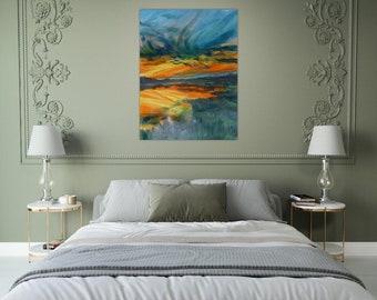 Hellblaues Sonnenuntergang-Poster – Aufgehender Sonnenuntergang, Wandkunst für den Morgen – leuchtende Sonne, Wanddekoration, Leinwanddrucke