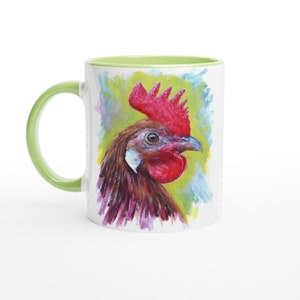 Hand Painted Hen on Coffee Mug, Handmade 11oz Ceramic Coffee Mug, Large Mug with Chicken Teacup Hen Beak Mug for Tea Lovers