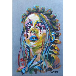 The Krause Woman Acrylic Painting, Colorful Artistic Female Portrait, Eye-catching Feminine Display for Contemporary Spaces