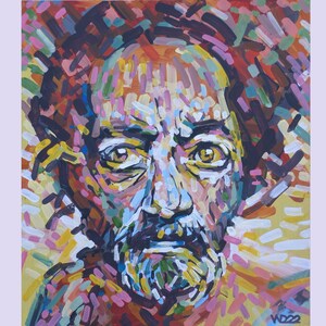 Man with a lost look, eerie acrylic painting mysterious and haunting original art original expressionist depiction