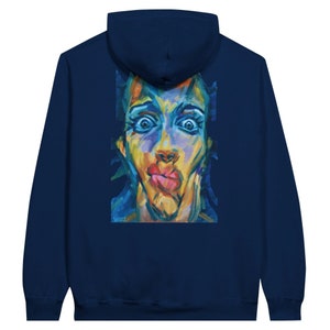 Funny unisex hoodie with surprised face, playful hoodie for relaxed style, humorous hoodie