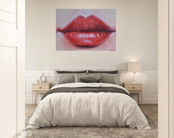 Rote Lippen Poster Retro Wandkunst für Wohnzimmer Dekor – Liebe Poster Geschenke für Freundin, Kuss Wandkunst für Zimmer, Vintage Poster