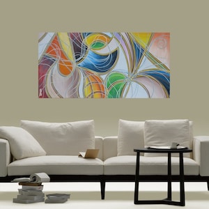 Original acrylic wall painting, dynamic abstract lines, statement wall art, contemporary interior design piece, artistic gift