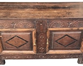 Charming Antique 18th English Oak Mule Chest, Coffer, Cabinet, Blanket Box