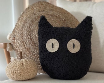 Plush Sherpa Black Cat Pillow - Halloween Pillows, Halloween & Fall Decor, Sherpa Decor