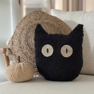 Plush Sherpa Black Cat Pillow - Halloween Pillows, Halloween & Fall Decor, Sherpa Decor