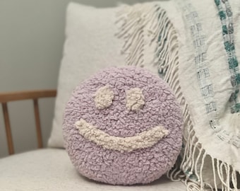 Plush Lilac Smiley Face Mini Sherpa Pillow - Smiley Face Pillow, Sherpa Pillows