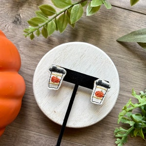 Hand Embroidered Pumpkin Spice Stud Earrings Fall Earrings, Pumpkin Spice Jewelry image 2