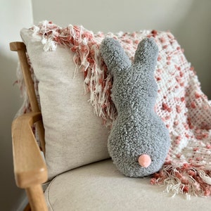 Plush Sherpa Light Gray Bunny Pillow - Easter Pillows, Sherpa Bunny Pillow, Spring Decor