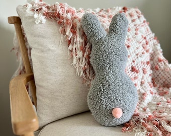 Plush Sherpa Light Gray Bunny Pillow - Easter Pillows, Sherpa Bunny Pillow, Spring Decor