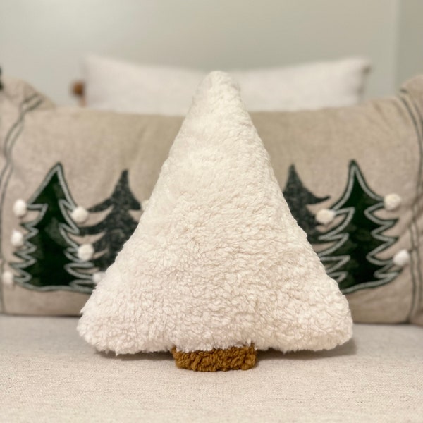 Plush Sherpa Ivory Holiday/Christmas Tree Pillow - Sherpa Holiday Pillows, Holiday Decor Pillows