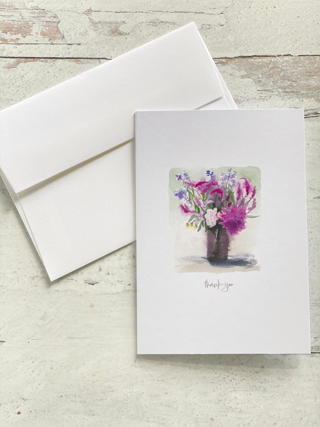Watercolor Flower Bouquet Thank You Card - Etsy