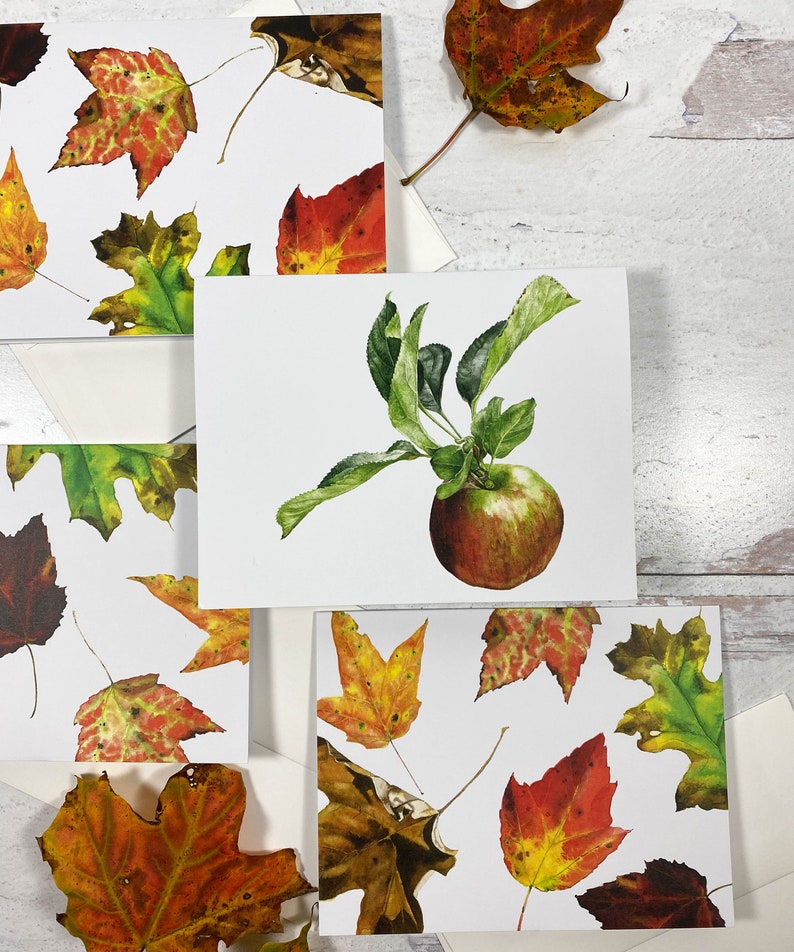 Watercolor Fall Leaf Card Set - Etsy
