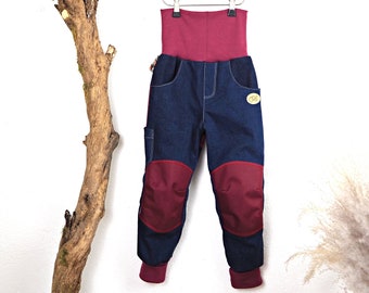 Kinderjeans mit Cordura Besatz (Bordeaux) und Schlupfbündchen, Outdoorhose, Trekkinghose, Spielplatzhose - der KRAXELMEISTER