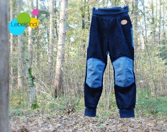 Cordhose navy mit Softshellbesatz blaumeliert - Outdoorhose, Speilplatzhose, Mitwachshose mit Taschen, DEEPBLUE