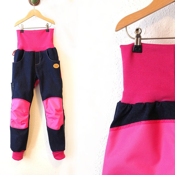 Kinderjeans mit Cordura Besatz (Pink) und Schlupfbündchen, Outdoorhose, Trekkinghose, Spielplatzhose - der KRAXELMEISTER