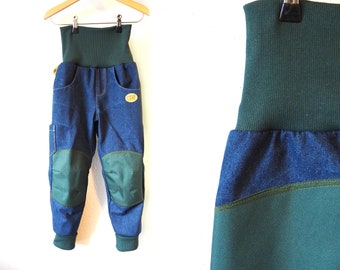 Jeans mit robusten Knie und Po Besätzen Grün, Waldkindergartenhose, Outdoorhose, Robust - der KRAXELMEISTER