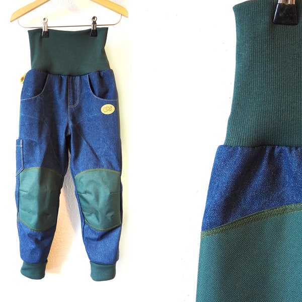 Jeans mit robusten Knie und Po Besätzen Grün, Waldkindergartenhose, Outdoorhose, Robust - der KRAXELMEISTER