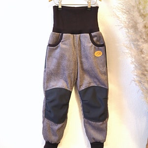 Pantalon en velours côtelé gris huître avec bordure softshell grise pantalon d'extérieur, pantalon d'aire de jeux, pantalon wax avec poches, GRUNNY Braun mit Taschen