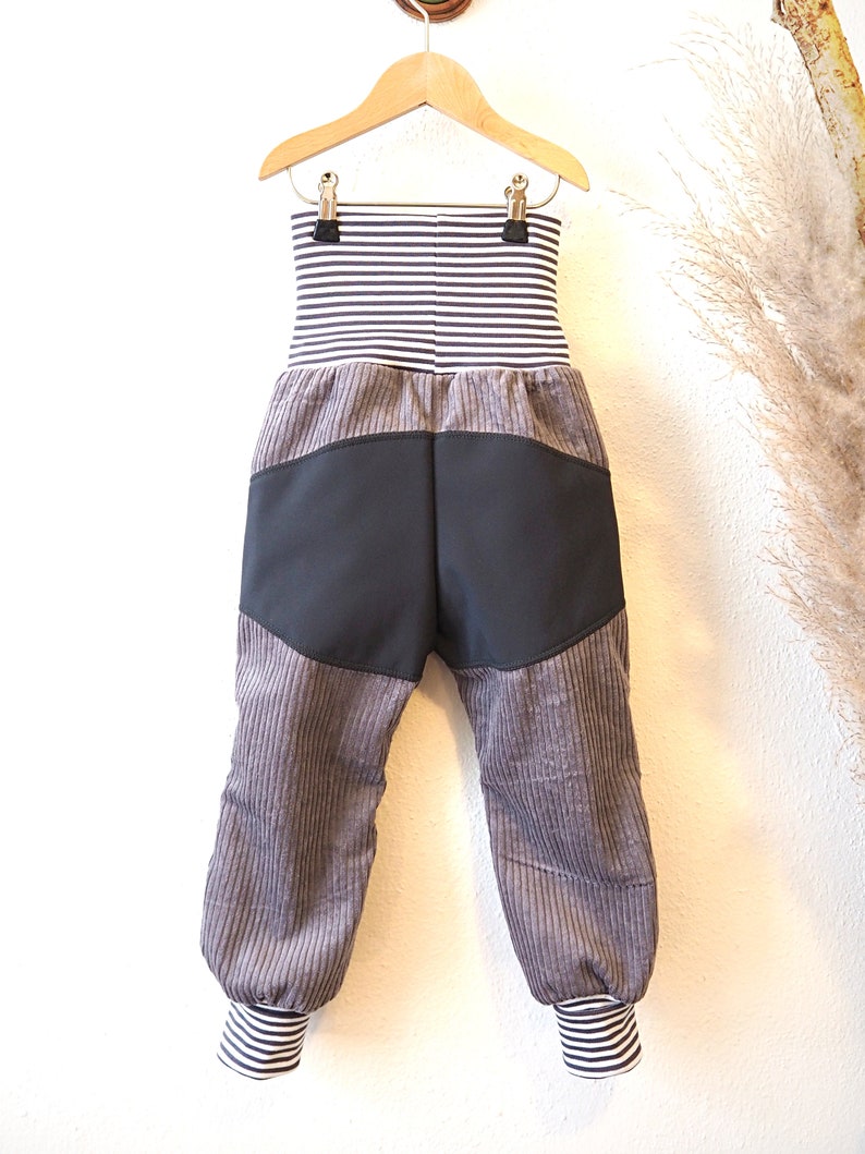 Pantalon en velours côtelé gris huître avec bordure softshell grise pantalon d'extérieur, pantalon d'aire de jeux, pantalon wax avec poches, GRUNNY image 4