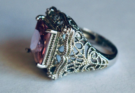 Beautiful sterling  silver ring with pink crystal - image 1