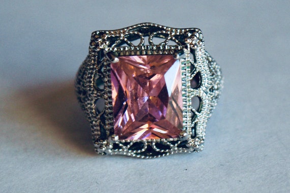 Beautiful sterling  silver ring with pink crystal - image 2