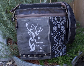 Trachtentasche, Dirndltasche, Vintage Tasche, Umhängetasche, Schultertasche Canvas/ Leder, Crossbody, Henkel Tasche, kleine Schultertasche