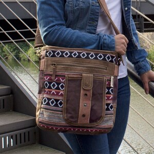 Damen Tasche Umhängetasche, Handtasche aus Canvas & Leder. Nachhaltige Produkte, Groß Vintage, Schultertasche, Canvas Crossbody, Handtasche