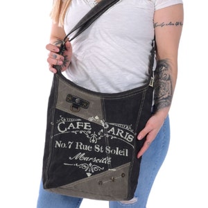 Sunsa Damen Umhängetasche. Hobo Tasche aus Canvas & Leder. Vintage Stil Crossbody Bag .Nachhaltige Crossover Tasche in schwarz kahki