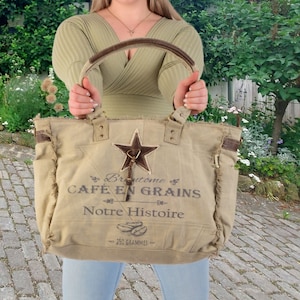 Handtasche Shopper beige Tasche, Canvas Tasche, Vintage Tasche, Badetasche, große Schultertasche, Henkel Tasche, Weekender, Retro Tasche