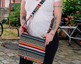 Bolso hobo tejido en algodón con asas ajustables. Bolso bandolera de mujer. Bandolera bandolera con rayas Bolso vegano para ella