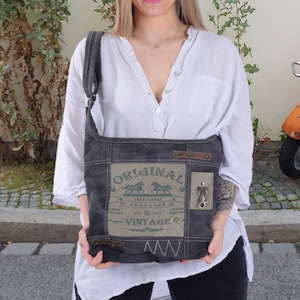 Damen Tasche Umhängetasche, Handtasche aus Canvas & Leder Nachhaltige Produkte, Canvas Crossbody, Damentasche, Große Vintage, Schultertasche
