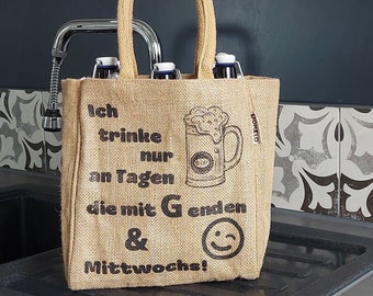 fles zak. Vegan Beer Carrier / Cans & Bottle Carrier 6 Flessen. 100% jute draagtas met verdelers, biertas cadeaus voor mannen