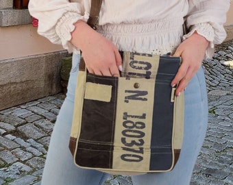 Women's bag, shoulder bag, handbag made of canvas & leather. Sustainable products, large vintage, shoulder bag, canvas crossbody