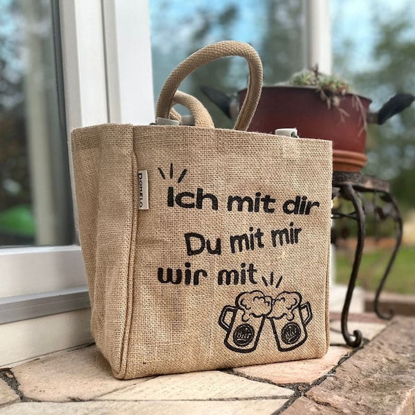 Flaschentasche. Vegane Bierträger / Dosen & Flaschenträger 6 Flaschen.100% Jute Tragetasche mit Trennwänden, Biertasche Geschenke für Männer