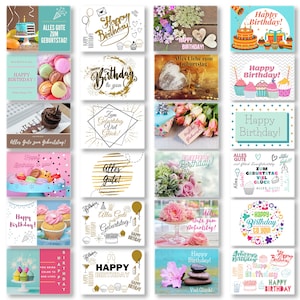 Geburtstagskarten 24er Set mit Umschläge, Happy Birthday Postkarten, Kraftpapier Karten zum Geburtstag, Postkarte als Grußkarten