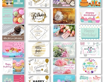 Lot de 24 cartes d'anniversaire avec enveloppes, cartes postales de joyeux anniversaire, cartes d'anniversaire en papier kraft, cartes postales comme cartes de vœux.