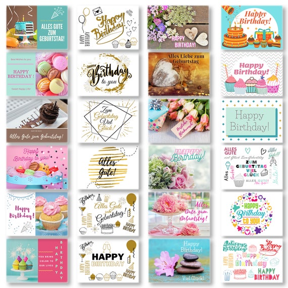 50 PIÈCES CARTES D'Anniversaire Uniques Avec Enveloppes Et Autocollants, Ca7059 EUR 26,10