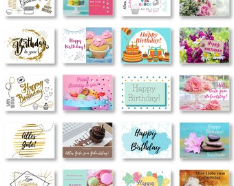 Lot de 20 cartes d'anniversaire avec enveloppes, cartes postales de joyeux anniversaire, cartes d'anniversaire en papier kraft, cartes postales comme cartes de vœux.
