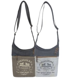 Hobo Tasche in Vintage Stil. Kleine Umhängetasche. Retro Pferder Aufdruck Tasche. Geschenk für Damen oder Mädchen. Tasche mit Reißverschluss