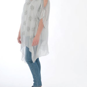 Tunic made of Cotton, short summer tunic, beach wear, grey tunic, grey women shirt, short arm shirt, Tunic with lace, grey women blouse image 7