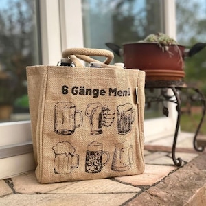 Flaschentasche. Vegane Bierträger / Dosen & Flaschenträger 6 Flaschen.100% Jute Tragetasche mit Trennwänden, Biertasche Geschenke für Männer