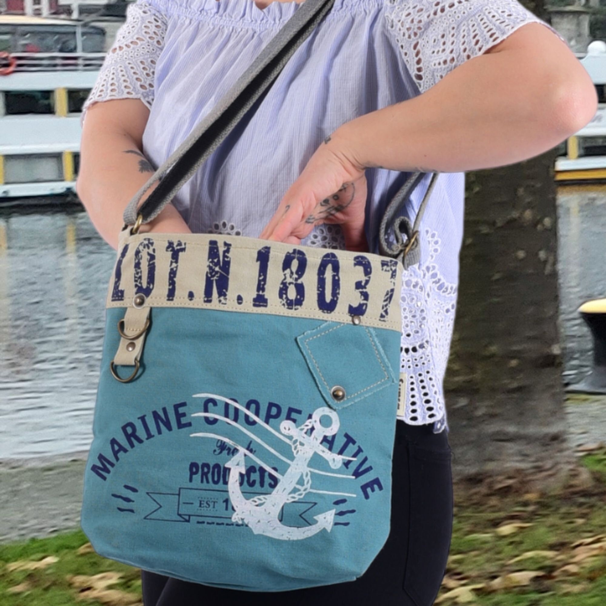 Maritime Shoulder Bag. Crossbody Bag With Anchor Print