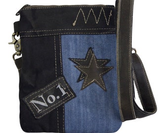 Damen Tasche Umhängetasche Handtasche Canvas & Leder Bag kleine Schultertasche Damentaschen Vintage Crossbody Handtaschen Teenager Denim