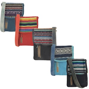 Damen Umhängetasche. Nachhaltige Crossover Tasche aus Recycelte Jeans & Baumwolle. Kleine vegane Schultertasche mit mehreren Fächern