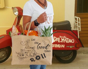 Ladies large shopping basket, gifts for women, shopper basket bag, 100% jute vegan bag, straw bag beach bag, shopping bag