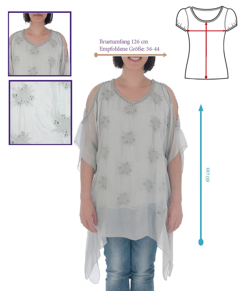 Tunic made of Cotton, short summer tunic, beach wear, grey tunic, grey women shirt, short arm shirt, Tunic with lace, grey women blouse image 3