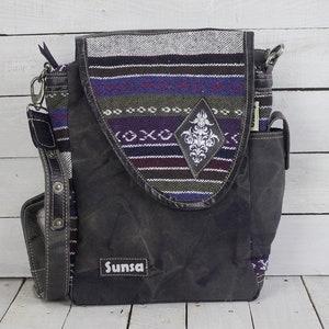 Umhängetasche, Crossbody, schwarz/bunte  Tasche, große Schultertasche, Henkel Tasche, Baumwolltasche, Canvas Tasche, Vintage Tasche, Retro